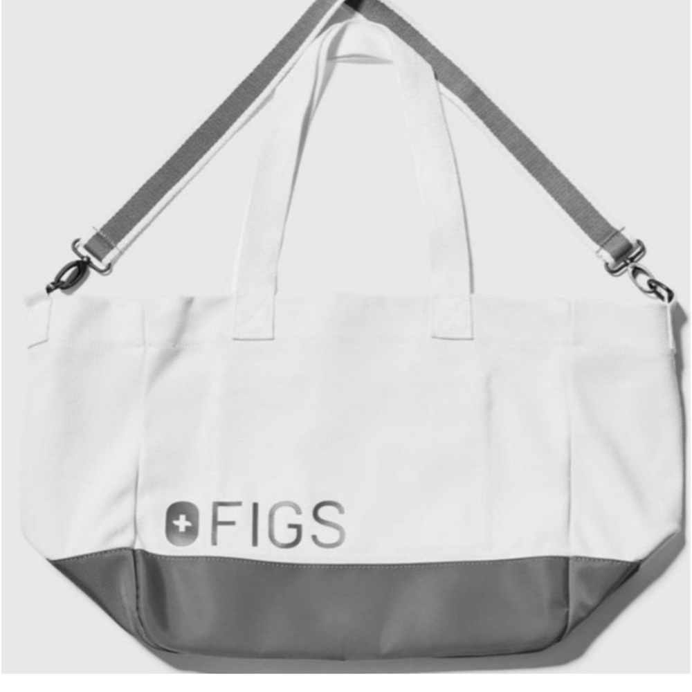 Figs Scrubs Laminated Canvas Tote White and Gray Limited Edition 2022 NWT